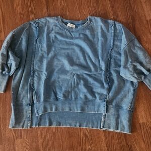 Zenana Distressed Blue Sweatshirt